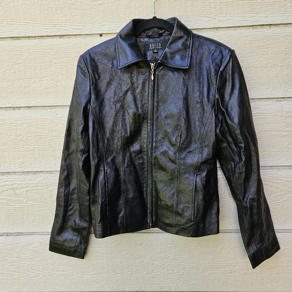 vintage Brisa New York black leather zip up jacket medium